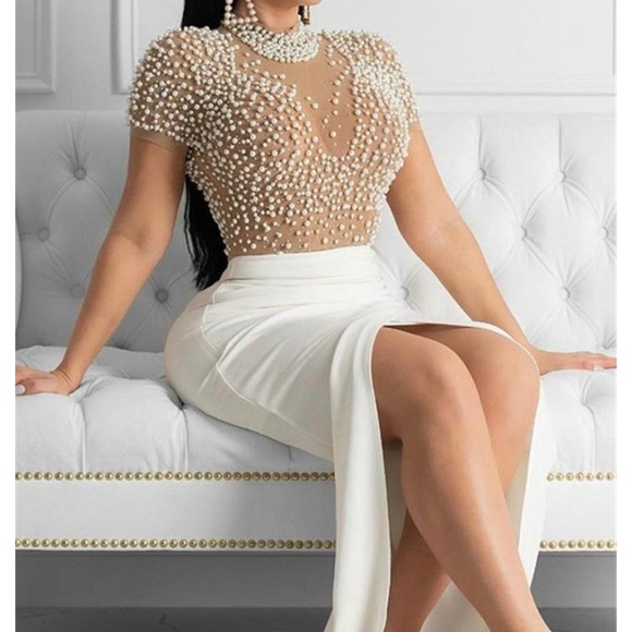 Bodycon Wrap Slit Beaded Dress For Party/After 5 - Picture 2 of 3